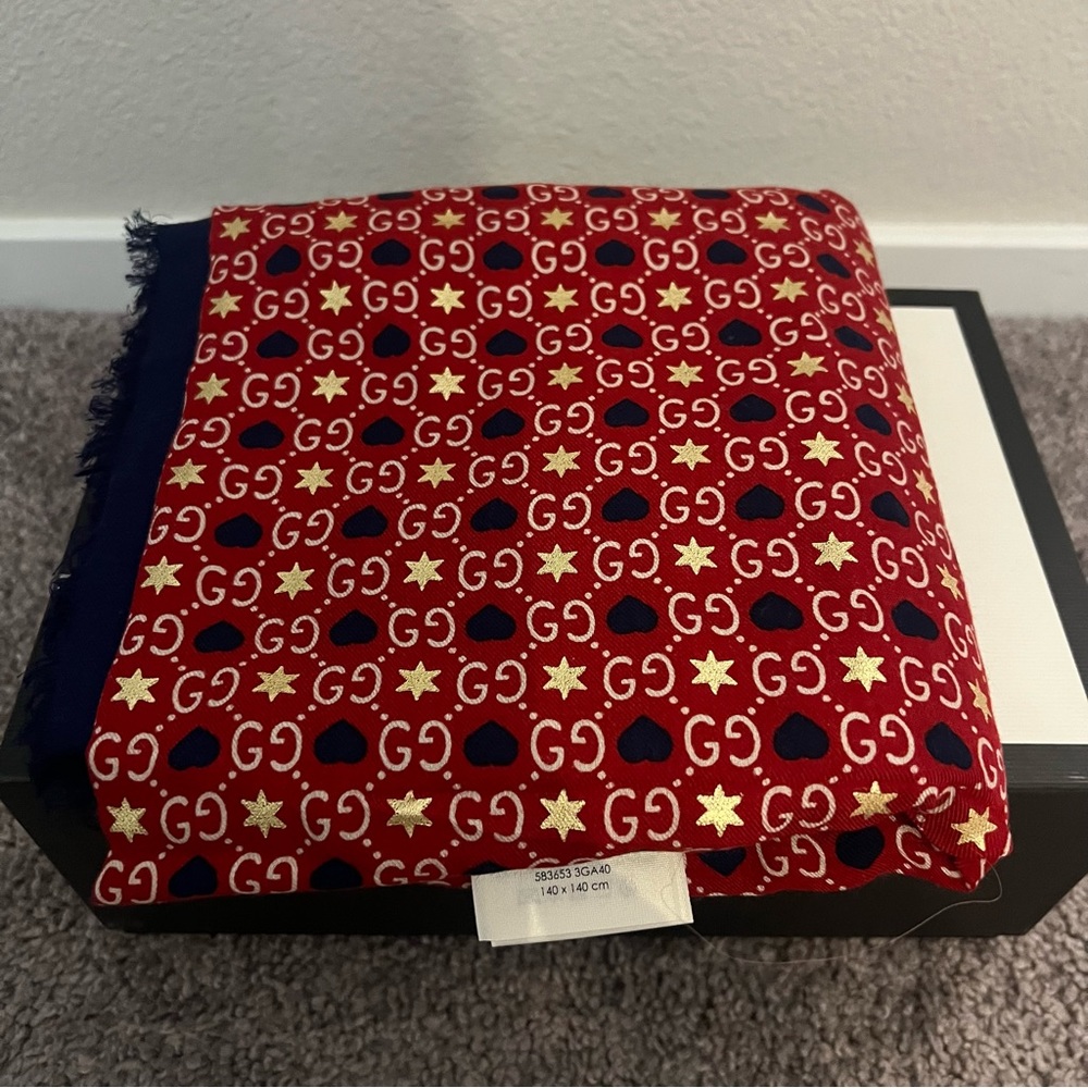 Gucci Red, Gold, and Blue Scarf Shawl